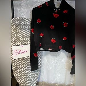 Crop top rose sweater hoodie